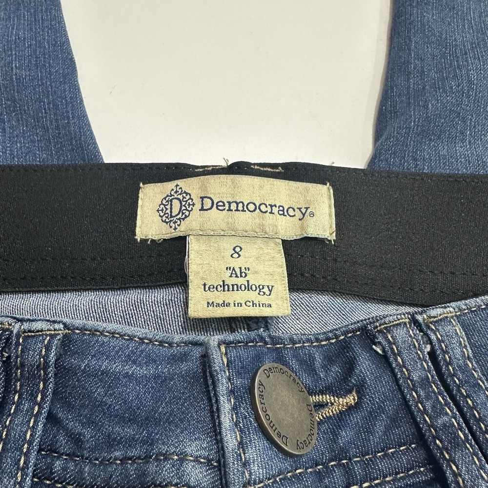 Democracy Ab Solution Jeans Women 8 Blue Medium Wash Denim Crop Frayed Roll Cuff - Picture 6 of 8